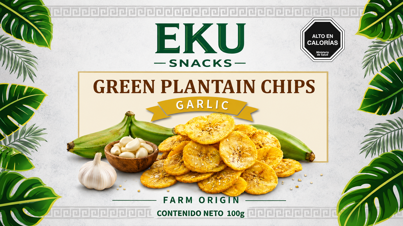 Empaque EKU Green Plantain Chips Garlic 100g