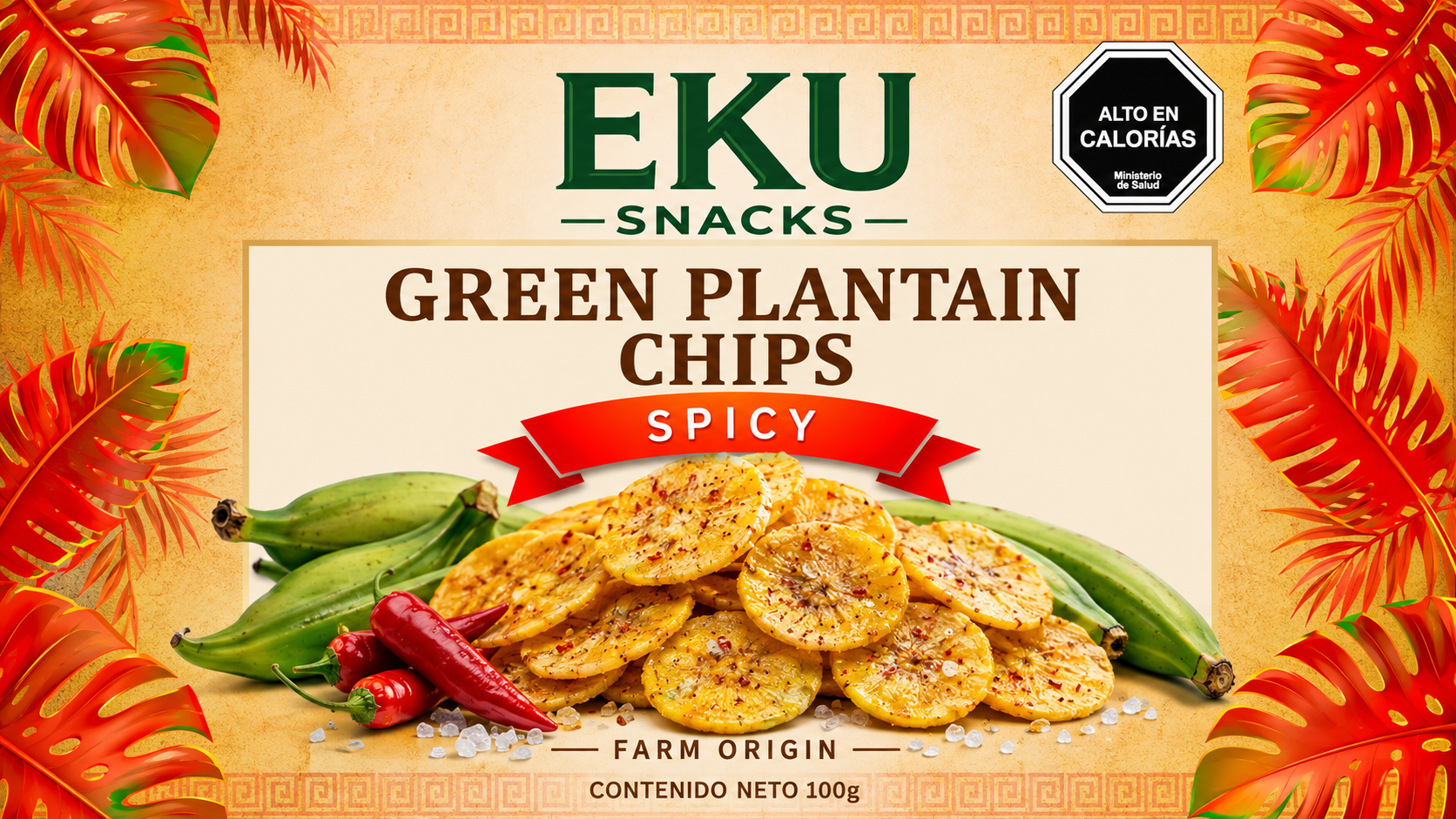Empaque EKU Green Plantain Chips Spicy 100g